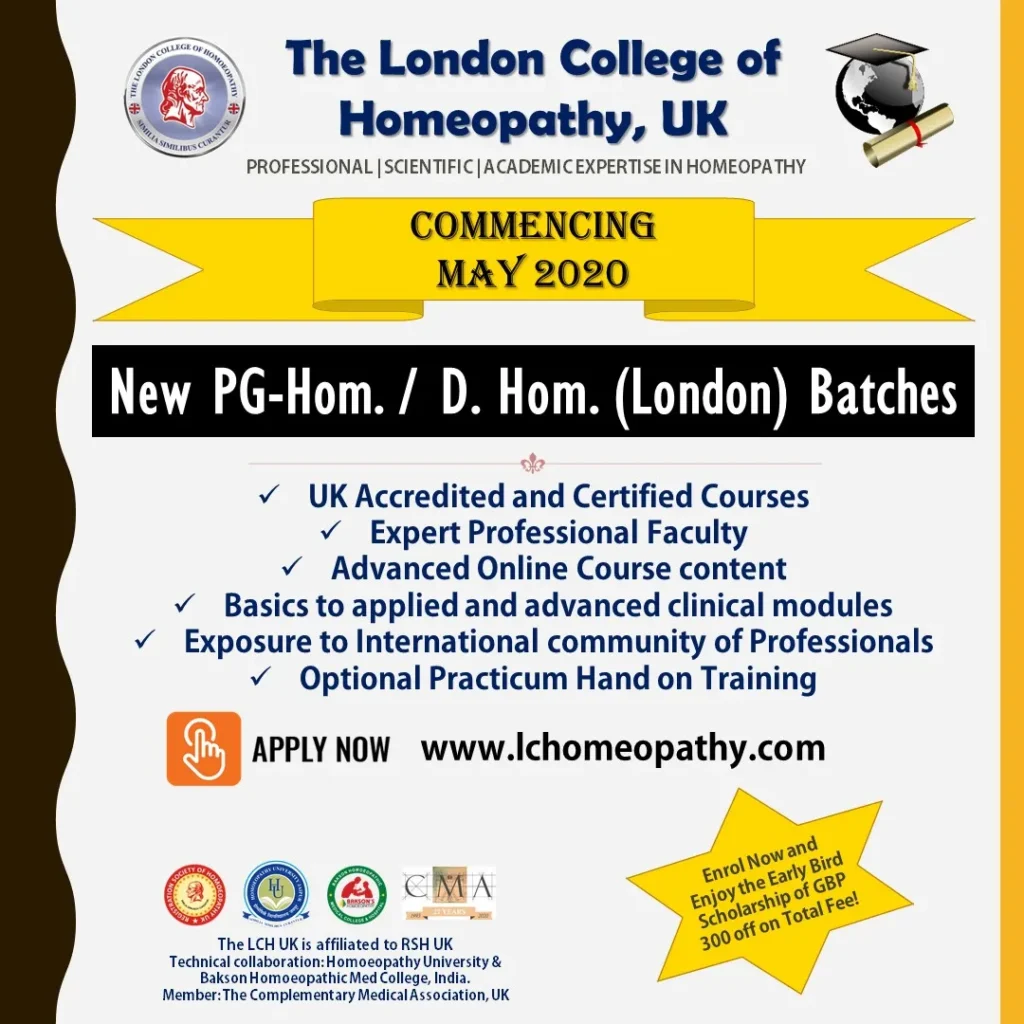 New Batch of PG Hom / D Hom Course by LCH UK - Commencing May 2020