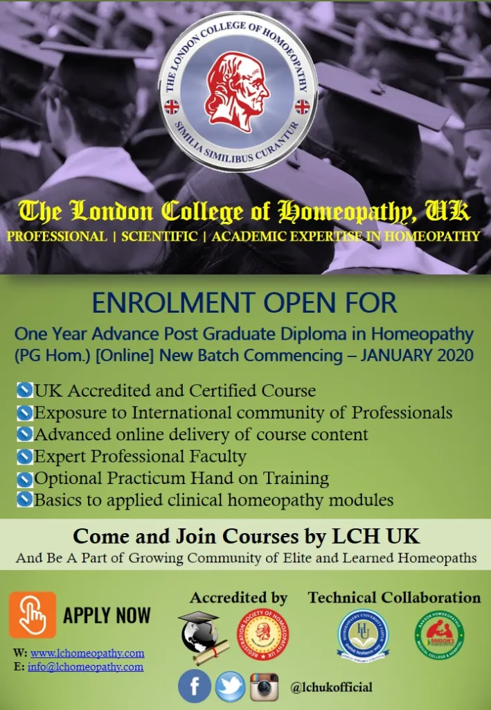 Enrolment Open for New Batch of PG Hom. – Commencing January 2020
